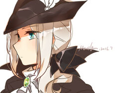  artist_name ascot blonde_hair bloodborne blue_eyes commentary_request female gem hat image_sample lady_maria_of_the_astral_clocktower long_hair maou_skun pixiv_sample ponytail solo 