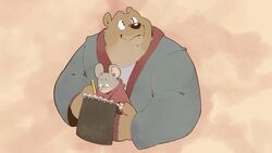  2020 absurd_res age_difference anthro bear bennycartoonist black_nose brown_body brown_fur celestine_(ernest_and_celestine) cloak clothed clothing drawing_(action) duo ernest_(ernest_and_celestine) ernest_and_celestine female fur hi_res humanoid_hands larger_anthro larger_male lolicon looking_up male mammal mouse murid murine notebook older_anthro older_male overweight overweight_male pencil red_cloak red_clothing rodent shirt size_difference smaller_anthro smaller_female smile topwear young young_female younger_anthro younger_female 