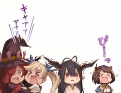  &gt;_&lt; 4girls :&lt; animated animated anna_(granblue_fantasy) antenna_hair bad_link bikini blinking blonde_hair blush blush_stickers breasts brown_hair candle chibi cleavage closed_eyes crying danua draph dress granblue_fantasy hair_between_eyes hair_bobbles hair_ornament hair_over_one_eye hairband hat horn_ornament horns hug io_(granblue_fantasy) jewelry large_breasts long_hair long_sleeves multiple_girls necklace open_mouth pointy_ears purple_hair red_eyes red_hair ribbon scared short_hair simple_background stuffed_toy swimsuit tears teko triangle_mouth twintails upper_body white_background white_dress witch witch_hat yaia_(granblue_fantasy) 