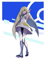  ass_visible_through_thighs blonde_hair commentary_request dress female from_below full_body green_eyes guratan hand_on_own_hip highres long_hair lowleg lowleg_pants lusamine_(pokemon) md5_mismatch pants pokemon pokemon_sm resolution_mismatch smile solo source_larger standing thigh_gap very_long_hair 