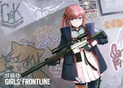  &gt;_o ar-15 black_gloves blue_eyes blue_hair brown_hair character_name closed_mouth commentary_request copyright_name core_(girls&#039;_frontline) english_text female fingerless_gloves girls&#039;_frontline gloves graffiti griffin_&amp;_kryuger gun highres holding holding_gun holding_weapon idw_(girls&#039;_frontline) jacy lee-enfield_(girls&#039;_frontline) looking_at_viewer one_eye_closed pantyhose rifle short_hair short_twintails sniper_rifle solo st_ar-15_(girls&#039;_frontline) twintails wanted weapon 