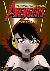  1girls avengers blue_eyes blush choker clothed comic_cover dr_iggy female female_only janet_van_dyne marvel marvel_comics offscreen_male penis_awe penis_shadow short_hair solo superheroine the_avengers:_earth&#039;s_mightiest_heroes wasp_(earth&#039;s_mightiest_heroes) wasp_(marvel) 