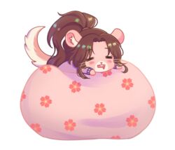  alpha_channel bean_bag blush bodily_fluids brown_hair chibi chinchilla chinchillid cinnamon_(sinamuna) closed_eyes clothing drooling female frappe7 hair hi_res inner_ear_fluff long_hair mammal outline ponytail rodent saliva simple_background sleeping solo sweater topwear transparent_background tuft 