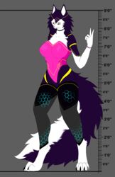  alien anthro canid canine canis chart domestic_dog female futuristic_clothing glowing glowing_eyes height_chart hi_res husky mammal markings nordic_sled_dog pose solo spitz treniea treniea_(nq0) 