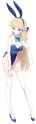  absurdres animal_ears backless_leotard bare_arms bare_shoulders blonde_hair blue_archive blue_eyes blue_hairband blue_leotard bow bowtie braid breasts closed_mouth detached_collar earpiece fake_animal_ears fake_tail female full_body hairband hairbow head_tilt highleg highleg_leotard highres leotard long_hair looking_at_viewer md5_mismatch multicolored_hair official_alternate_costume playboy_bunny rabbit_ears rabbit_tail resolution_mismatch skindentation small_breasts solo source_smaller standing strapless strapless_leotard streaked_hair tail taro_(ultrataro) thighhighs thighs toki_(blue_archive) toki_(bunny)_(blue_archive) v very_long_hair white_thighhighs wrist_cuffs 