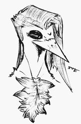  absurd_res ambiguous_gender anthro avian bird chest_tuft eyelashes florian_archimedes greyscale hair heron hi_res long_beak long_hair makeup male monochrome pelecaniform solo sueliz traditional_media_(artwork) tuft 