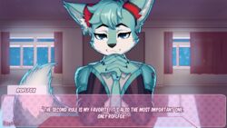  16:9 2020 :3 ailaanne anthro armwear blue_body blue_eyes blue_fur canid canine clasped_hands classroom clothing cosplay countershading curtains desk dialogue dialogue_box dipstick_tail doki_doki_literature_club! english_text eyebrows fox fur fur_markings furniture hatsune_miku header header_box hi_res looking_at_viewer male mammal markings multicolored_tail necktie parody roflfox school shirt sitting solo table tail tail_markings team_salvato text text_box text_header topwear vocaloid white_body white_fur widescreen window 