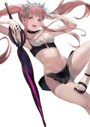  bare_shoulders bikini blazpu breasts cleavage collarbone fate/grand_order fate_(series) female highres long_hair looking_at_viewer medb_(fate) medb_(swimsuit_saber)_(fate) medb_(swimsuit_saber)_(second_ascension)_(fate) medium_breasts navel open_mouth smile solo swimsuit thighs tiara twintails 