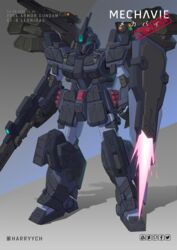  aqua_eyes arm_blade clenched_hand commission energy_blade english_commentary fusion gun gundam gundam_08th_ms_team gundam_ez8 gundam_side_story:_missing_link harryych highres holding holding_gun holding_weapon mecha mobile_suit no_humans pale_rider_(mobile_suit) robot science_fiction shield shoulder_cannon solo standing weapon 