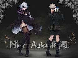  breasts cleavage dress nier:_automata ptdoge thighhighs yorha_unit_no._2_type_b yorha_unit_no._9_type_s 