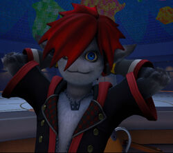  anthro blue_eyes clothed clothing disney fur hair jewelry kingdom_hearts kingdom_hearts_3 looking_at_viewer male mammal map monster monster_sora_(character) monsters_inc necklace pixar pose red_hair screencap smile solo sora_(kingdom_hearts) square_enix 