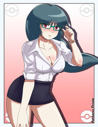  absurdres black_skirt blouse creatures_(company) female formal game_freak glasses highres mian_(kof) mian_(kof)_(cosplay) natsume_(pokemon) nintendo office_lady patdarux pencil_skirt pokemon secretary skirt skirt_suit snk_heroines:_tag_team_frenzy suit tagme teacher white_blouse 