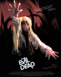  blonde_hair evil_dead faceless faceless_female gelbooru gelbooru-tan glasses highres hood hoodie jacket movie_poster parody 