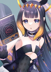  animal_ears ao-chan_(ninomae_ina&#039;nis) bare_arms blue_eyes blunt_bangs book chestnut_mouth cleavage_cutout clothing_cutout collarbone detached_collar female floating floating_object fur_trim gloves glowing gradient_hair hair_ornament half-closed_eyes halo highres hololive hololive_english leotard long_hair looking_at_viewer multicolored_hair ninomae_ina&#039;nis ninomae_ina&#039;nis_(1st_costume) orange_hair patterned_clothing pointy_ears purple_hair ryofuhiko sidelocks tentacle tentacle_hair twitter_username very_long_hair virtual_youtuber 