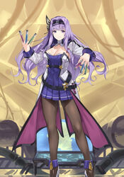  antenna_hair artist_request belt blazblue blazblue_alternative:_dark_war blazblue_remix_heart blazblue_variable_heart bow breasts butterfly_hair_ornament chemistry cleavage female hair_ornament hairband hairbow kajun_faycott large_breasts long_hair looking_at_viewer official_art pantyhose purple_eyes purple_hair skirt smile solo third-party_source very_long_hair vial 