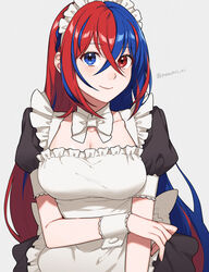  alear_(female)_(fire_emblem) alear_(fire_emblem) alternate_costume apron blue_eyes blue_hair braid breasts commentary_request crossed_bangs crown_braid female fire_emblem fire_emblem_engage frilled_apron frills heterochromia highres juliet_sleeves long_hair long_sleeves looking_at_viewer maid maid_apron maid_headdress medium_breasts multicolored_hair peach11_01 puffy_short_sleeves puffy_sleeves red_eyes red_hair short_sleeves smile solo split-color_hair tiara two-tone_hair very_long_hair white_apron 