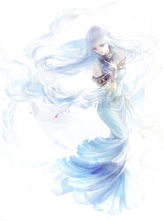  detached_sleeves dress female fire_emblem fire_emblem:_the_blazing_blade floating_hair full_body kuzumosu layered_dress long_dress long_hair long_sleeves looking_down mermaid_dress ninian_(fire_emblem) parted_lips red_eyes sash simple_background sleeveless sleeveless_dress solo standing very_long_hair white_background white_dress white_hair white_sleeves 