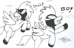  clothing dialogue duo equid equine eyewear feral flying friendship_is_magic goggles hasbro horse male mammal moby monochrome my_little_pony mythological_creature mythological_equine mythology pegasus pony reddragonkan shadowbolts_(mlp) traditional_media_(artwork) uniform wings 