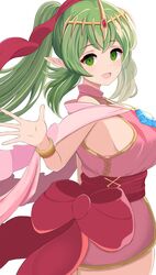  :d absurdres back_bow bow bracelet commentary dragonstone dress female fire_emblem fire_emblem_awakening fire_emblem_heroes from_side green_eyes green_hair hair_ribbon highres jewelry kocha_(jgug7553) long_hair looking_at_viewer necklace official_alternate_costume open_mouth pink_dress pointy_ears ponytail ribbon sleeveless sleeveless_dress smile solo tiara tiki_(adult)_(fated_divinity)_(fire_emblem) tiki_(adult)_(fire_emblem) tiki_(fire_emblem) white_background 