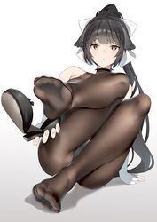  :o absurdres arm_at_side arm_support azur_lane bare_shoulders black_footwear black_hair blush bodystocking bow breasts buta_tamako collarbone commentary_request elbow_gloves eyelashes feet female fingerless_gloves fingernails foot_focus foreshortening gloves gradient_background hair_ears hair_flaps hairbow high_heels highres holding holding_shoes knees_up long_hair looking_at_viewer multicolored_leotard nail_polish no_shoes official_alternate_costume open_mouth pantyhose pink_nails ponytail race_queen reclining seamed_legwear shoes sidelocks sitting soles solo takao_(azur_lane) takao_(full_throttle_charmer)_(azur_lane) toe_seam toes turtleneck two-tone_leotard unworn_shoes very_long_hair white_bow white_gloves 