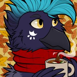  1:1 apple apple_cider autumn avian beak beverage bird cinnamon_(spice) cinnamon_stick corvid corvus_(genus) cozy crow crystalwhisker food fruit highlights_(coloring) hot_cider icon leaf oscine passerine plant scarf solo symbol 