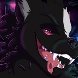  1:1 animated anthro approach azki_(azki_wolf) bared_teeth black_body black_fur canid canine canis fur heterochromia looking_at_viewer low_res male mammal neko_bueno short_playtime solo tongue tongue_out white_body white_fur wolf 