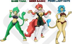  alpha_channel anklet anthro big_breasts blue_body blue_eyes blue_fur bracelet breasts clothed clothing diamond_grenadier english_text female fluffy fluffy_tail fur generation_5_pokemon gold_(metal) gold_jewelry green_body green_fur group haplorhine jewelry mammal medium_breasts monkey neck_floof nintendo pokemon pokemon_(species) priest primate red_body red_eyes red_fur simipour simisage simisear skimpy tail text trio two_piece_swimsuit yellow_eyes 