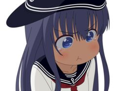  :t akatsuki_(kancolle) anchor_symbol black_hair blue_eyes commentary_request female kantai_collection long_hair neckerchief parody sansha_san&#039;you school_uniform serafuku sideways_hat solo sugapi tears upper_body 