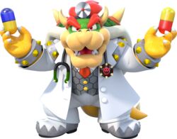  1boy absurdres bowser bracelet dr._bowser dr._mario_(game) dr._mario_world formal highres jewelry male_focus mario_(series) necktie pants pill red_hair red_necktie sharp_teeth solo spiked_bracelet spikes stethoscope suit teeth transparent_background white_footwear white_pants white_suit 