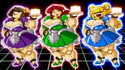  16:9 beverage breasts domestic_pig female group lenora_(shonuff) machine mammal pandora_pig robot shonuff suid suina sus_(pig) tray victoria_(shonuff) widescreen 