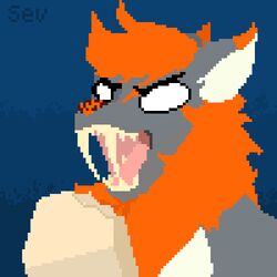  1:1 ambiguous_gender angry animated bat batartcave bite digital_media_(artwork) fangs food fur hair loop low_res mammal orange_body orange_fur orange_hair orange_nose pink_tongue pixel_(artwork) pixel_animation short_playtime solo teeth tofu_(food) tongue 