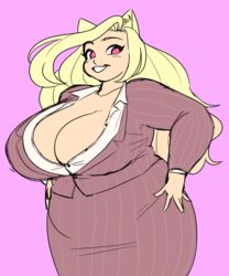  animal_humanoid bani big_breasts bonznsfw bottomwear breasts cat_humanoid cleavage clothed clothing felid felid_humanoid feline feline_humanoid female huge_breasts humanoid mammal mammal_humanoid overweight pencil_skirt skirt suit teacher 