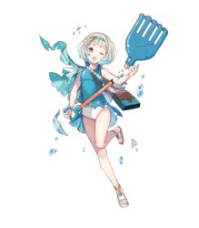  aqua_theme bag bare_shoulders blue_hair blue_theme cape female fire fire_emblem fire_emblem_heroes flat_chest flower full_body gradient_hair grey_hair hair_flower hair_ornament hairband highres holding leg_up light_blue_hair multicolored_hair official_art one-piece_swimsuit one_eye_closed open_mouth petals purple_eyes rake sandals short_hair solo swimsuit thighs tobi_(kotetsu) toes torn_cape torn_clothes transparent_background water water_drop ylgr_(fire_emblem) ylgr_(summer)_(fire_emblem) 