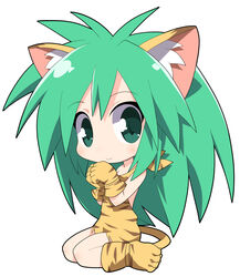  animal_ear_fluff animal_ears animal_print bare_shoulders blush cham_cham closed_mouth commentary female full_body gloves green_eyes green_hair hair_between_eyes long_hair looking_at_viewer osaragi_mitama paw_shoes print_footwear print_gloves samurai_spirits shoes simple_background sitting smile solo tail tiger_ears tiger_girl tiger_print tiger_tail very_long_hair wariza white_background yellow_footwear yellow_gloves 