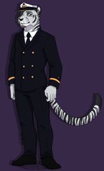  2017 anthro clothed clothing eye_patch eyewear felid fur herzog_silverfang maddogvii male mammal navy necktie pantherine simple_background solo standing striped_body striped_fur stripes tiger traditional_media_(artwork) u.s._navy uniform white_background white_body white_fur 