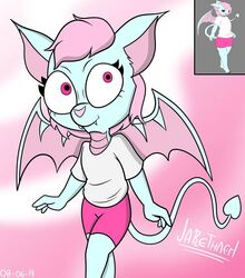  anthro bat clothed clothing cute_fangs female hair jarethnerl mammal pink_eyes pink_hair portrait solo spade_tail tail terry_bat three-quarter_portrait wings 