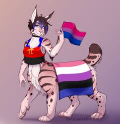  1995_polyamory_pride_colors 2019 absurd_res bisexual_pride_colors black_hair blue_eyes chakamil chakat claws clothed clothing crop_top cropped_tank_top digital_media_(artwork) felid felid_taur feline feline_taur female fish_(thecatnamedfish) flag flag_(object) fur genderfluid_pride_colors hair herm_(lore) hi_res holding_flag holding_object lgbt_pride lynx lynx_taur mammal mammal_taur pi_(symbol) pink_body pink_fur pink_nose polyamory_pride_colors pride_color_clothing pride_color_crop_top pride_color_flag pride_color_shirt pride_color_tank_top pride_color_topwear pride_colors print_clothing print_crop_top print_shirt print_tank_top print_topwear shirt short_tail simple_background smile solo standing subculture_pride_colors tail tank_top taur thecatnamedfish topwear wearing_flag 