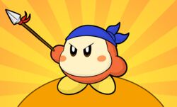  angry bandana bandana_waddle_dee blue_bandanna blue_clothing blue_headkerchief blue_kerchief clothing headkerchief hi_res kerchief kirby_(series) male melee_weapon mouthless nintendo orange_body orange_skin polearm simple_background solo spear tastelesssandwiches waddle_dee waddling_head weapon white_body white_skin yellow_background yellow_body yellow_skin 