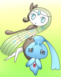  duo generation_4_pokemon generation_5_pokemon green_background half-closed_eyes hi_res legendary_pokemon meloetta meloetta_(aria_form) narrowed_eyes nintendo phione pikatiu pokemon pokemon_(species) simple_background 