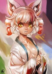  2019 animal_humanoid asian_clothing breasts cat_humanoid clothed clothing digital_media_(artwork) east_asian_clothing eyeshadow felid felid_humanoid feline feline_humanoid female filemonte hair hi_res humanoid japanese_clothing kimono makeup mammal mammal_humanoid open_clothing open_kimono short_hair simple_background solo white_clothing white_hair white_kimono yellow_eyes 