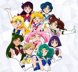  0yasumi_0nemu3 6+girls :d ;d aino_minako bad_id bad_twitter_id bishoujo_senshi_sailor_moon bishoujo_senshi_sailor_moon_supers black_choker black_hair black_sailor_collar blonde_hair blue_choker blue_eyes blue_hair blue_neckwear blue_sailor_collar bow brooch brown_bow brown_hair chibi_usa choker commentary_request cone_hair_bun crisis_moon_compact double_bun elbow_gloves gloves green_choker green_eyes green_hair green_sailor_collar hair_bun hairbow heart heart_brooch hino_rei inner_senshi itou_ikuko_(style) jewelry kaiou_michiru kino_makoto leotard looking_at_viewer magical_girl meiou_setsuna mizuno_ami multiple_girls official_style one_eye_closed open_mouth orange_choker orange_sailor_collar outer_senshi pink_bow pink_hair ponytail purple_bow purple_choker purple_eyes purple_hair purple_sailor_collar red_bow red_choker red_eyes red_sailor_collar sailor_chibi_moon sailor_collar sailor_jupiter sailor_jupiter_pose sailor_mars sailor_mercury sailor_moon sailor_neptune sailor_pluto sailor_saturn sailor_senshi sailor_senshi_uniform sailor_uranus sailor_venus sailor_venus_pose single_hair_bun smile star_(symbol) star_choker super_sailor_chibi_moon super_sailor_jupiter super_sailor_mars super_sailor_mercury super_sailor_moon super_sailor_neptune super_sailor_pluto super_sailor_saturn super_sailor_uranus super_sailor_venus ten&#039;ou_haruka tiara tomoe_hotaru tsukino_usagi twintails upper_body white_background white_gloves white_leotard yellow_bow yellow_choker 