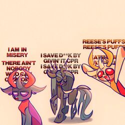  1:1 antlers arthropod changeling dialogue english_text female friendship_is_magic group hasbro hi_res hole_(anatomy) horn male meme misery_x_cpr_x_reese&#039;s_puffs my_little_pony pharynx_(mlp) queen_chrysalis_(mlp) reformed_changeling simple_background sockiepuppetry text thorax_(mlp) trio 