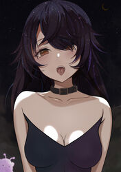  absurdres alternate_costume alternate_hair_color artist_request bad_link bare_shoulders blob breasts centi_(nimu) choker cleavage collarbone female hair_over_one_eye highres indie_virtual_youtuber long_hair looking_at_viewer medium_breasts nimu_(vtuber) tongue tongue_out virtual_youtuber 