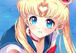  artist_name bishoujo_senshi_sailor_moon bishoujo_senshi_sailor_moon_s blonde_hair blue_eyes blue_sailor_collar blush breasts choker circlet cleavage collarbone commentary crescent crescent_earrings dated derivative_work double_bun earrings english_commentary female hair_bun hair_ornament hair_over_shoulder heart heart_choker jewelry lazoomaiga long_hair magical_girl meme parted_lips red_choker sailor_collar sailor_moon sailor_moon_redraw_challenge_(meme) sailor_senshi_uniform screenshot_redraw signature solo tsukino_usagi twintails upper_body 