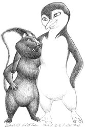  2010 anthro asthexiancal avian beak bird dreamworks duo female fur lani_aliikai mammal mephitid monochrome nude over_the_hedge penguin size_difference skunk stella_(over_the_hedge) striped_skunk surf&#039;s_up 