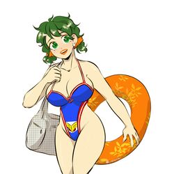  1girls big_breasts bimbo bimbofication female female_deku female_only genderswap_(mtf) green_eyes green_hair izuku_midoriya large_breasts my_hero_academia one-piece_swimsuit revealing_swimsuit rule_63 solo solo_focus summer swimsuit 