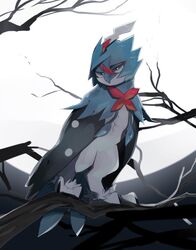  2017 ambiguous_gender avian beak big_eyes bird black_body black_claws black_eyes black_feathers branch claws decidueye detailed_background digital_drawing_(artwork) digital_media_(artwork) feathered_wings feathers feet feral full-length_portrait generation_7_pokemon half-closed_eyes hi_res hood leaf light lighting looking_at_viewer moon moonlight narrowed_eyes night nintendo pokemon pokemon_(species) portrait shaded shiny_pokemon solo standing tail tail_feathers talons toe_claws toes white_body white_feathers wings zuekrz 