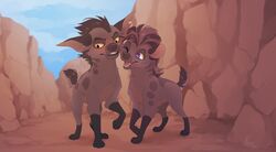  2019 absurd_res black_lips day detailed_background digital_media_(artwork) disney duo female feral hi_res hyena janja_(the_lion_guard) jasiri_(the_lion_guard) lips male mammal open_mouth outside paws reysi shaded sky spotted_hyena standing teeth the_lion_guard the_lion_king tongue yellow_sclera 