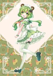  :3 animal_ears apron back_bow bear_ears black_bow black_footwear blue_flower blush bow breasts commentary_request dress female floral_background flower frilled_dress frills full_body green_background green_dress green_eyes green_hair hairbow highres hinokuma_ran looking_at_viewer maid maid_headdress mary_janes medium_bangs nanashi_inc. neckerchief open_mouth orange_flower orange_neckerchief red_flower shoes short_hair_with_long_locks small_breasts smile solo thighhighs underbutt usaba_(usabara_c) virtual_youtuber waist_bow white_apron white_bow white_thighhighs yellow_flower 