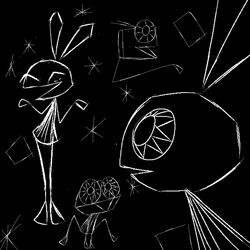  1:1 alternate_species amphibian anthro black_and_white black_background closed_eyes clothed clothing digital_media_(artwork) dress female frog happy hi_res lagomorph leporid long_ears looking_at_viewer mammal monochrome mrrabbit_arts on_model open_mouth rabbit simple_background solo standing stick_arms stick_calves stick_legs stick_limbs stick_thighs tail thigh_gap thin_calves thin_legs thin_thighs vib-ribbon vibri worm 